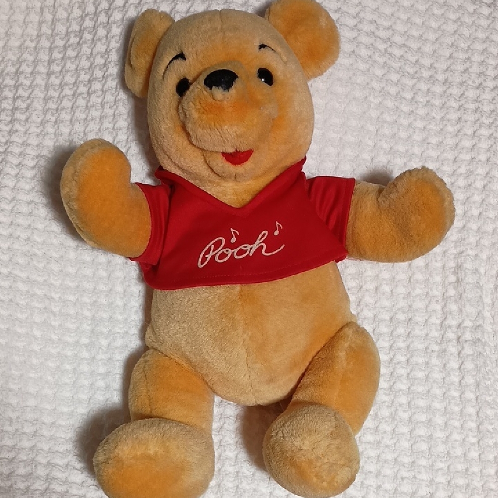 Classic Pooh Bear Plush Toy - Tan and Red